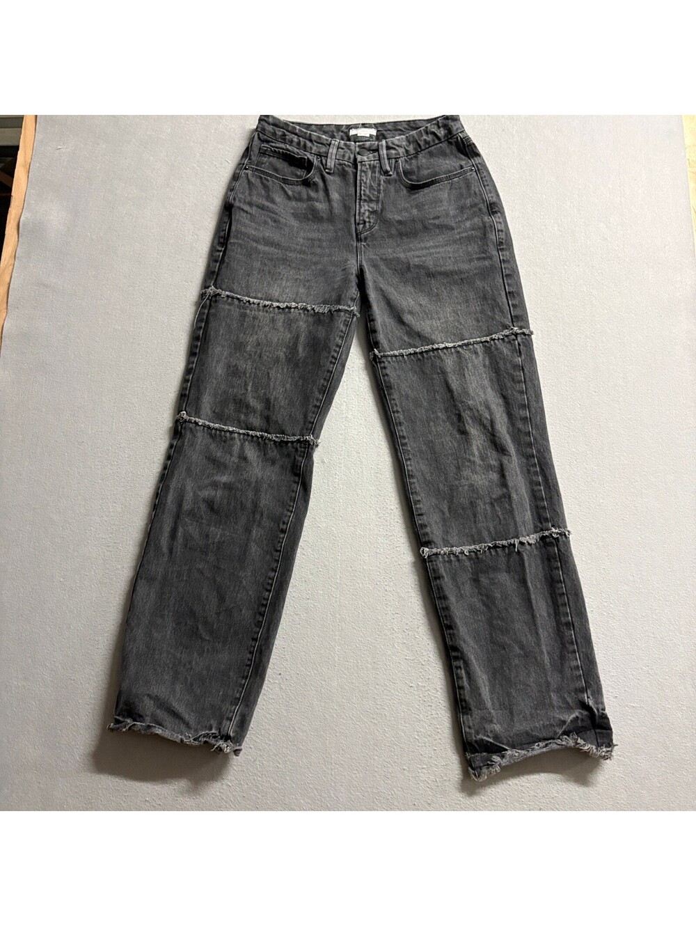 Good American Womens Jeans Size 2 26 Black High Rise Raw Hem Seamed Straight Leg
